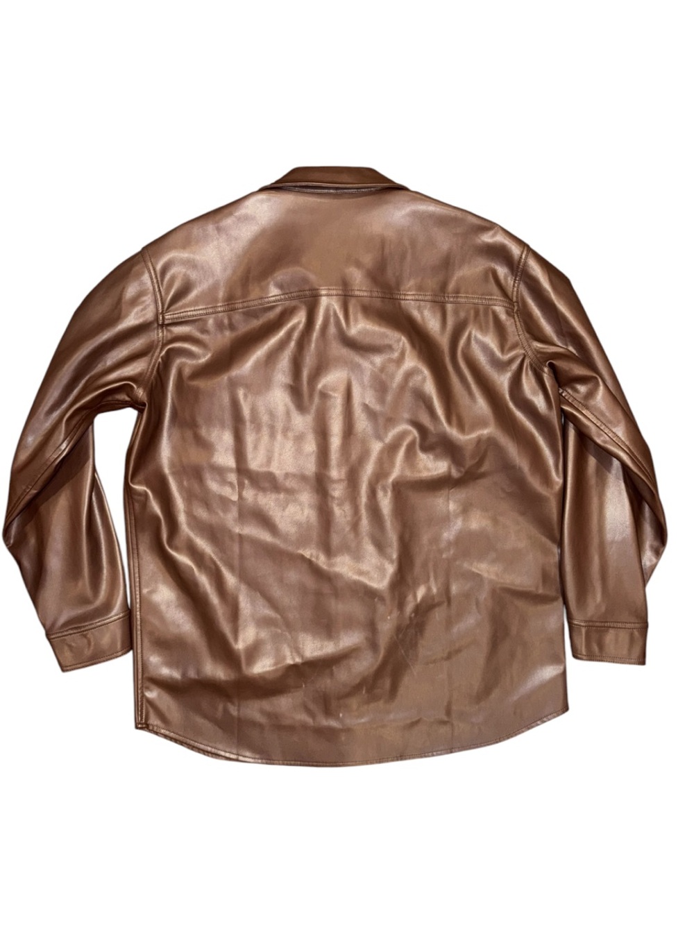 Brown Faux Leather Button Up Shirt - Picture 9 of 12